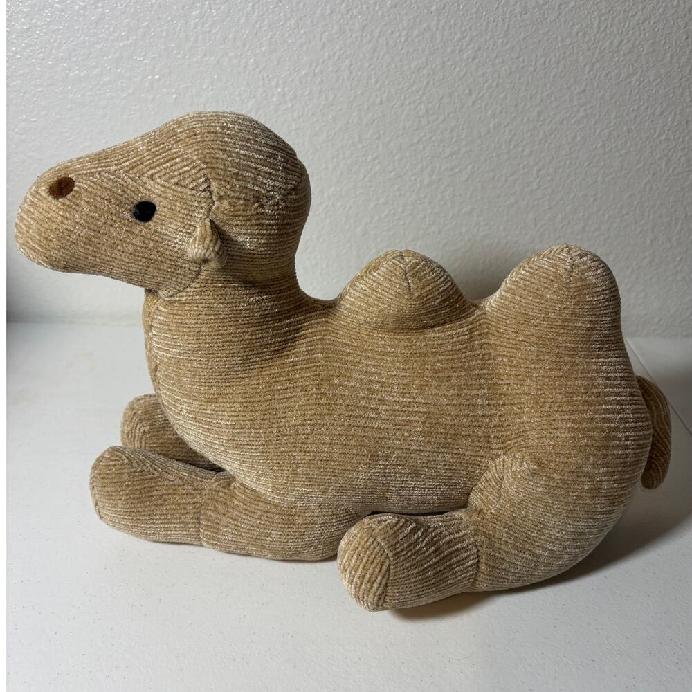 Pier 1 Imports Chenille Camel Stuffed Animal Plush Tan Two Humps Laying 16"